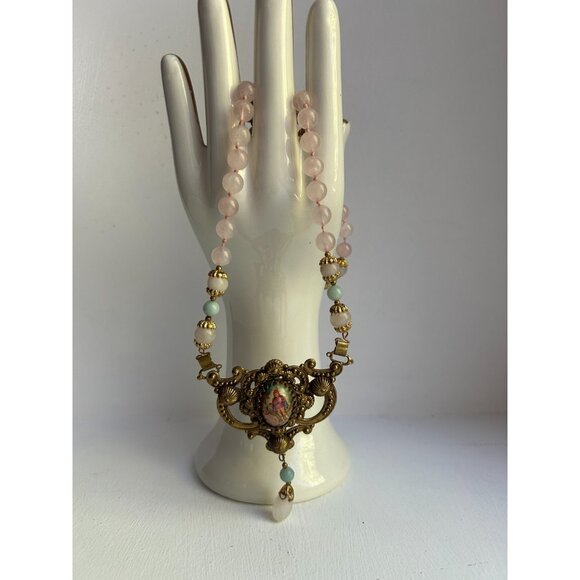 Vintage Rare KARU Fifth Avenue Hand Painted Edwardian Style Lavalier Necklace - Picture 2 of 11